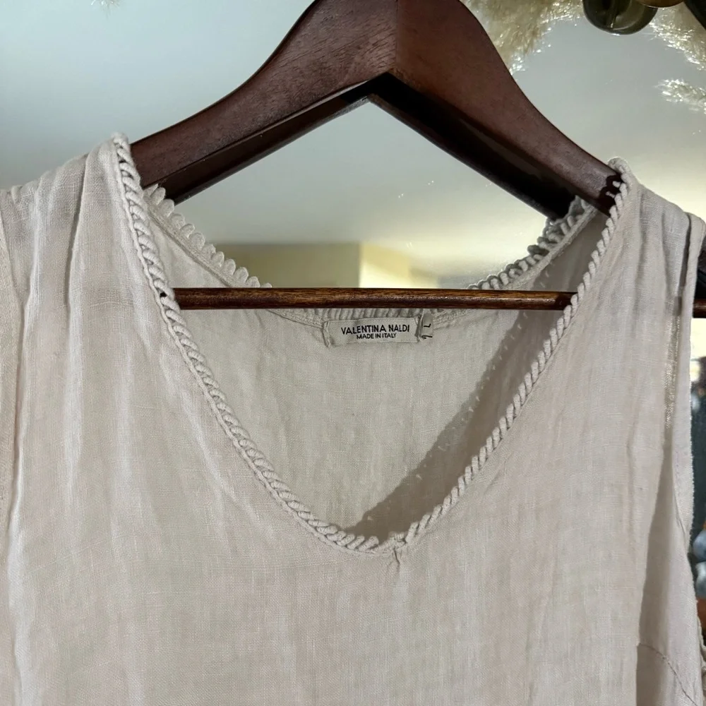 Valentina Naldi 100% Linen Beige Tiered Sleeveless Dress Made in Italy - Picture 7 of 13